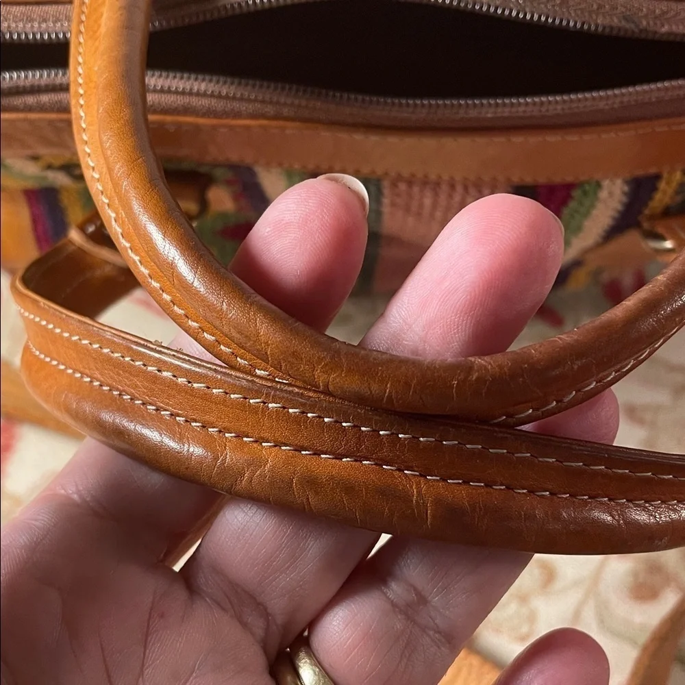 Multicolor Patterned Crossbody Bag with Tan Leather